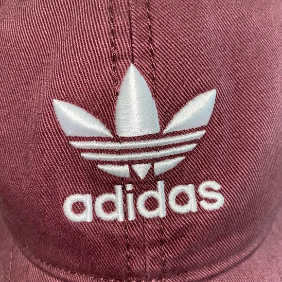 Adidas Cap Hat Women’s Adjustable Strap Burgandy Trefoil 3 Stripe Logo - Picture 8 of 8